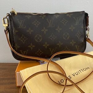 Louis Vuitton Monogram Pochette with Strap and Crossbody Strap, Dust Bag & Box